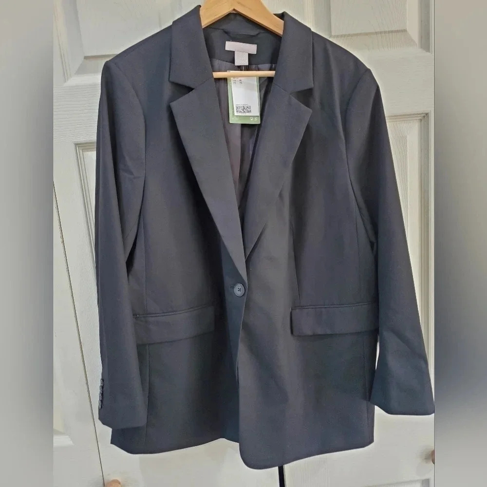 NWT Men's black Single‎ Button Blazer suit Jacket XL H&M